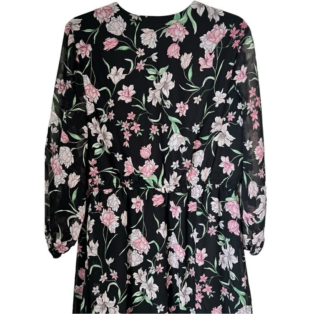 Robbie Bee Women’s Floral Long Sleeve Midi V-Neck Dress Sz 16 - Picture 3 of 8